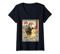 Mujer Serpiente Ninja Japón Vintage Japonés Ukiyo-e Arte Camiseta Cuello V