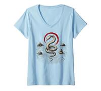 Mujer Serpiente Zen Círculo Roca Serpiente Símbolo Naturaleza Balance Camiseta Cuello V