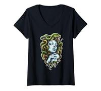 Mujer Serpientes Diosa Medusa Coloridas Camiseta Cuello V