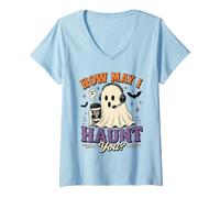 Mujer Servicio al Cliente Halloween How May I Haunt You Camiseta Cuello V
