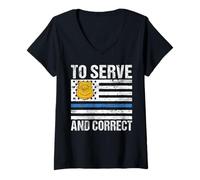 Mujer Servir y corregir a la policía Camiseta Cuello V