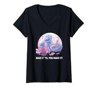 Mujer Sesame Street Bake It Til You Make It Cookie Monster Camiseta Cuello V