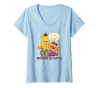 Mujer Sesame Street Bert and Ernie Patience Is A Virtue Camiseta Cuello V