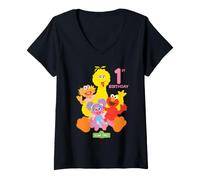 Mujer Sesame Street Birthday Crew Elmo and Friends 1st Birthday Camiseta Cuello V