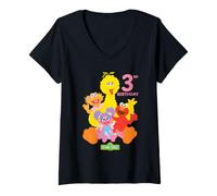 Mujer Sesame Street Birthday Crew Elmo and Friends 3rd Birthday Camiseta Cuello V