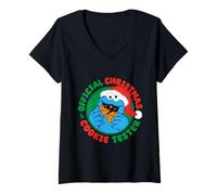 Mujer Sesame Street - Comprobador de Galletas de Navidad con diseño de Barrio Sésamo Camiseta Cuello V