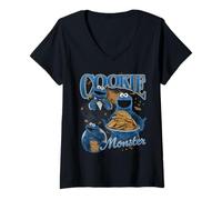 Mujer Sesame Street Cookie Monster Bootleg Style Camiseta Cuello V