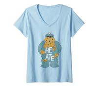 Mujer Sesame Street Cookie Monster He Ate Belly Camiseta Cuello V
