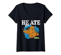 Mujer Sesame Street Cookie Monster He Ate Big Cookie Camiseta Cuello V