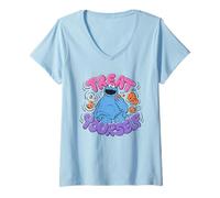 Mujer Sesame Street Cookie Monster Treat Yourself Camiseta Cuello V