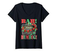 Mujer Sesame Street Oscar The Grouch Bah Humbug Christmas Camiseta Cuello V