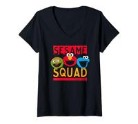 Mujer Sesame Street Squad Cookie Monster Elmo Oscar Personaje Pose Camiseta Cuello V