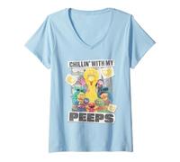 Mujer Sesame Street Stoop Group Chillin' with My Peeps Camiseta Cuello V