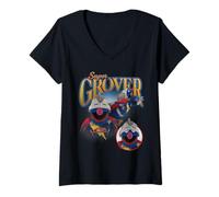 Mujer Sesame Street Super Grover Bootleg Style Camiseta Cuello V