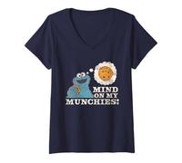 Mujer Sesame Street Vintage Heart Cookie Monster, Mind On Munchies Camiseta Cuello V