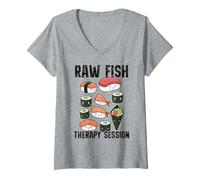 Mujer Sesión de Terapia de Pescado Crudo Divertido Amante del Sushi Camiseta Cuello V