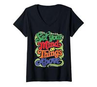 Mujer Set Your Mind On Things Above Biblia inspiradora Camiseta Cuello V