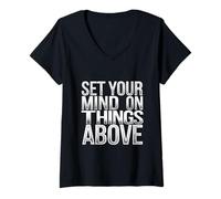 Mujer Set Your Mind On Things Above Biblia inspiradora -------- Camiseta Cuello V