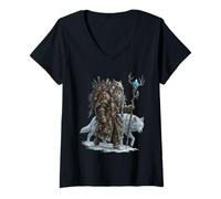 Mujer Seta chamán druida nórdico Lobo amanita Arte pagano Camiseta Cuello V