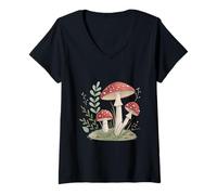 Mujer Setas rojas caprichosas en Garden Meadow Camiseta Cuello V
