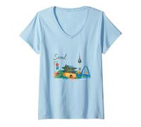 Mujer SEÚL Corea del Sur Clásico Viaje Diario Camiseta Cuello V