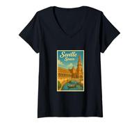 Mujer Sevilla España 50's Vintage Travel Tourist Poster Art Graphic Camiseta Cuello V