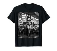 Mujer sexy en camiseta - Sexy chica pin-up y coche exótico B&W Camiseta