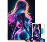 Mujer Sexy en luz de neón, Rompecabezas de 1000 Piezas para Adolescentes, Juguete para ejercitar la Mente, relajación Mental, diseño, ensamblaje, Lista de Deseos de Santa Claus 50x75cm