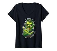 Mujer Shaka de Zom e Dibujos Animados geniales del Monstruo de Frankenstein Camiseta Cuello V