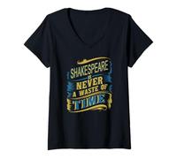 Mujer Shakespeare angustiado Nunca pierdas el tiempo Lema Humorístico Meme Camiseta Cuello V