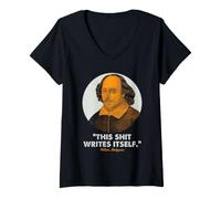 Mujer Shakespeare Escritor Humor Literario Bardo Cita Se Escribe Camiseta Cuello V