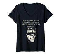 Mujer Shakespeare Hamlet Horatio Cita Filosofía Cráneo Camiseta Cuello V