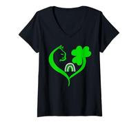 Mujer Shamrock Cat St Patricks Funny Irish Lucky Cat Charm Clover Camiseta Cuello V