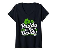 Mujer Shamrock Funny St. Patrick's Day Paddy Is My Daddy Camiseta Cuello V