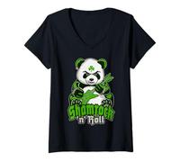 Mujer Shamrock 'n' Roll Día de San Patricio Punk Panda Guitarrista Camiseta Cuello V