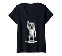 Mujer Shar Pei Rock Music Retro Vintage Perro Amante Camiseta Cuello V
