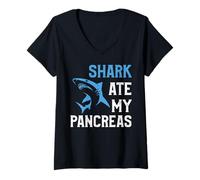 Mujer Shark Ate My Pancreas Funny DT1D Diabético Tipo 1 Diabetes Camiseta Cuello V