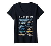 Mujer Shark Expert Chart Kids Boys Men Ocean Species Camiseta Cuello V