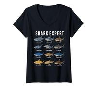 Mujer Shark Expert Chart Kids Boys Men Ocean Species Camiseta Cuello V