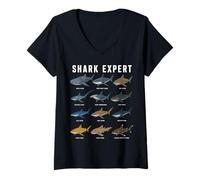 Mujer Shark Expert Chart Kids Boys Men Ocean Species Camiseta Cuello V