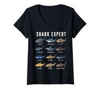 Mujer Shark Expert Chart Kids Boys Men Ocean Species Camiseta Cuello V