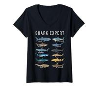 Mujer Shark Expert Chart Kids Boys Men Ocean Species Camiseta Cuello V