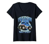 Mujer Shark Monster Truck Feeding Time Built to Bite Off-Roading Camiseta Cuello V