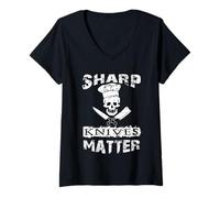 Mujer Sharp Knives Matter Chef Skull with Knives Camiseta Cuello V