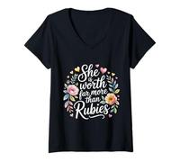 Mujer She Is Worth Far More Than Rubies Mujeres cristianas |- Camiseta Cuello V