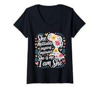 Mujer She Motivates Inspires Empowers She Is Me I Am She - Camiseta Cuello V