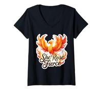 Mujer She Rose Fierce - Fénix para mujer, cenizas crecientes Camiseta Cuello V