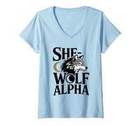 Mujer She-Wolf Alpha Fuerte Confiado Poderoso Alfa Hombre Lobo Chica Camiseta Cuello V