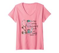 Mujer She Works Willingly with Her Hands For Pink Nurse Girlfriend Camiseta Cuello V