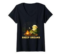 Mujer Sheep Dreams, acogedora fogata y malvaviscos para Acampar Camiseta Cuello V